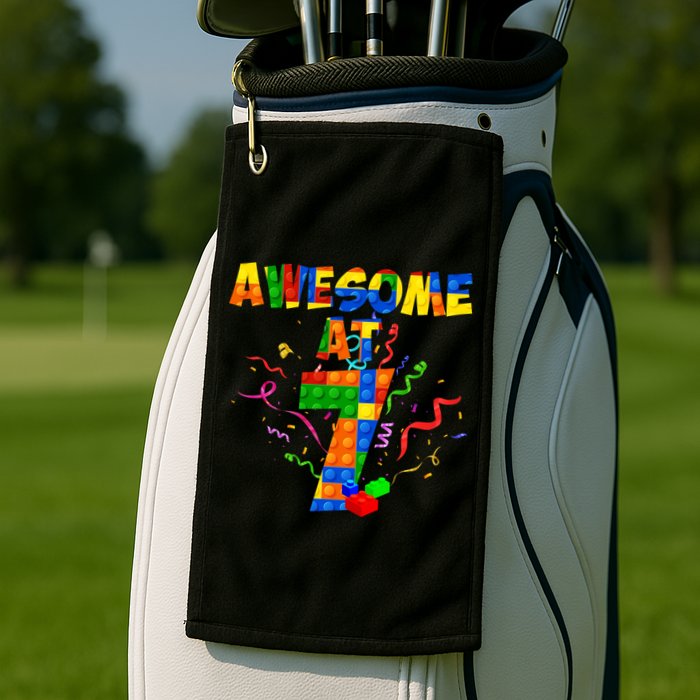 Awesome At 7 Cute Birthday Building Blocks Golf Towel