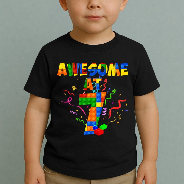 Awesome At 7 Cute Birthday Building Blocks Toddler T-Shirt
