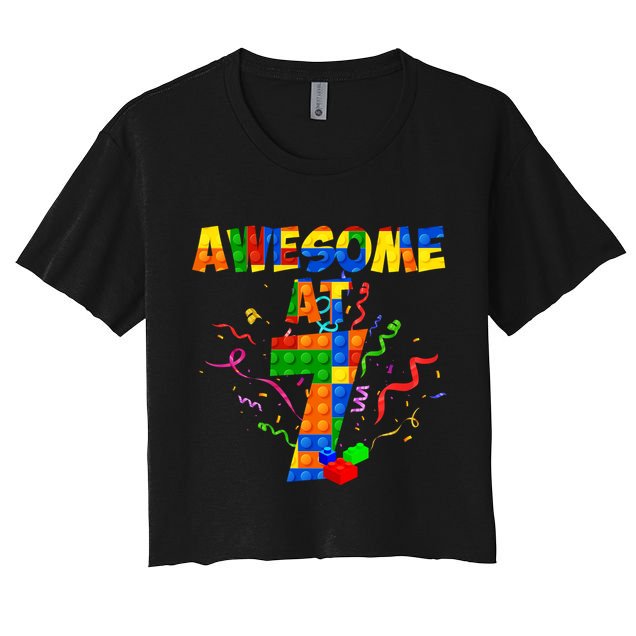 Awesome At 7 Cute Birthday Building Blocks Crop Top