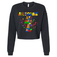 Awesome At 7 Cute Birthday Building Blocks Cropped Pullover Crew
