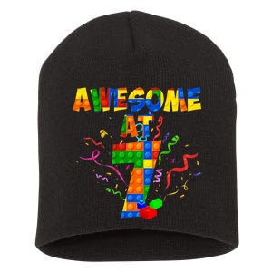 Awesome At 7 Cute Birthday Building Blocks Short Acrylic Beanie