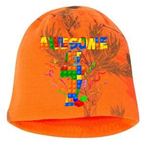 Awesome At 7 Cute Birthday Building Blocks Kati - Camo Knit Beanie