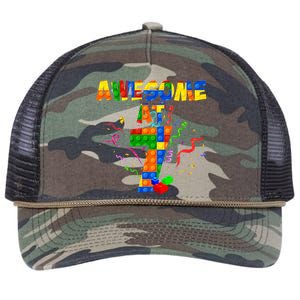 Awesome At 7 Cute Birthday Building Blocks Retro Rope Trucker Hat Cap