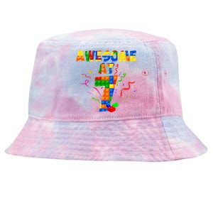 Awesome At 7 Cute Birthday Building Blocks Tie-Dyed Bucket Hat