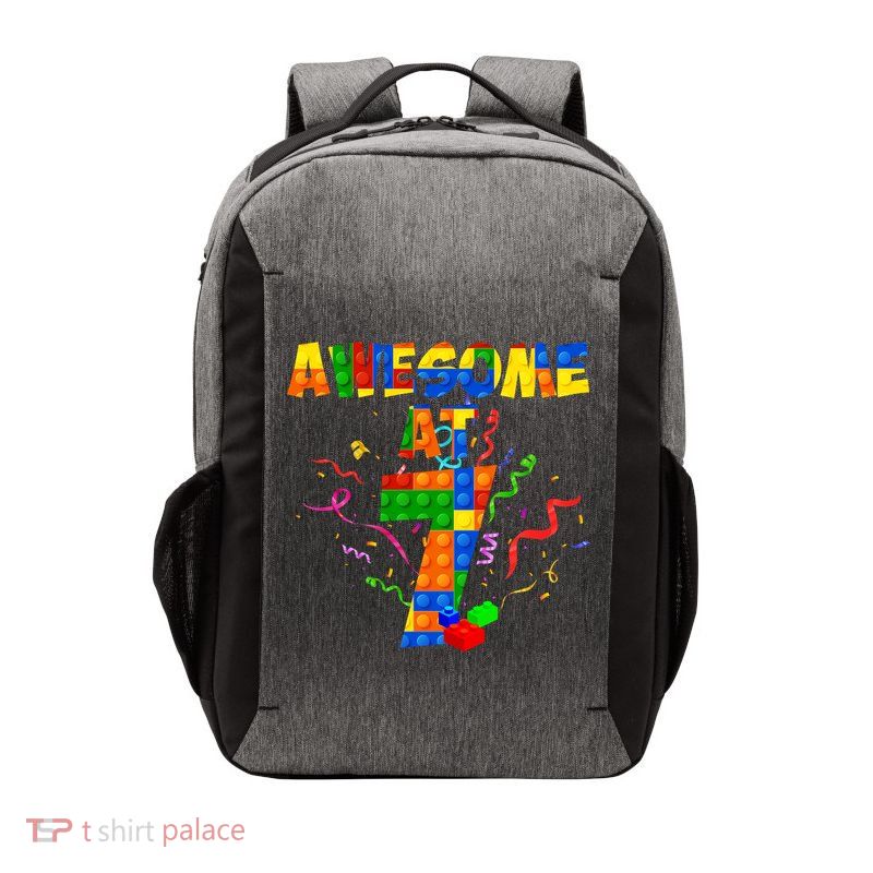 Awesome At 7 Cute Birthday Building Blocks Vector Backpack