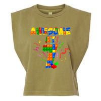 Awesome At 7 Cute Birthday Building Blocks Garment-Dyed Women's Muscle Tee