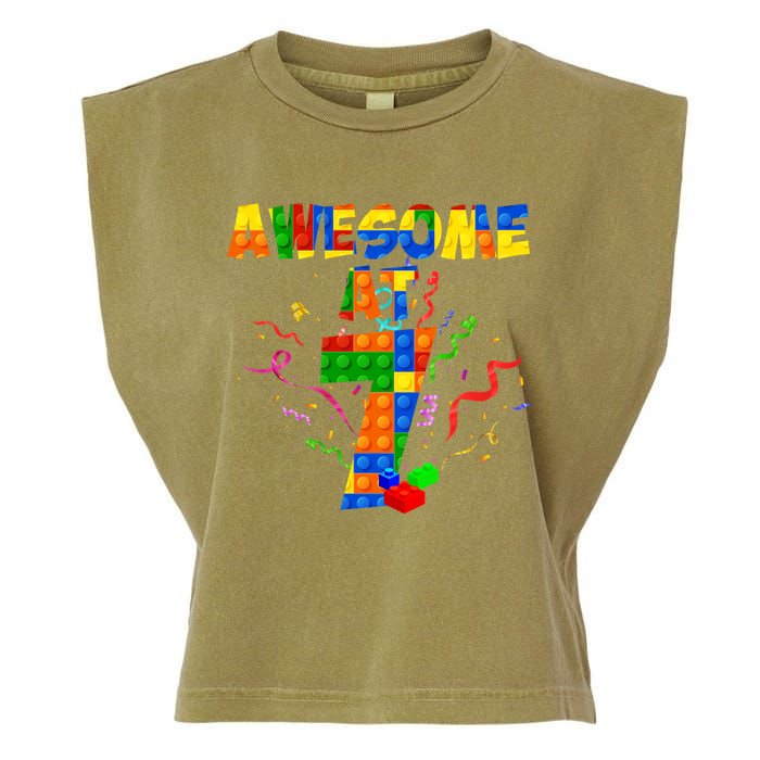 Awesome At 7 Cute Birthday Building Blocks Garment-Dyed Women's Muscle Tee