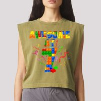 Awesome At 7 Cute Birthday Building Blocks Garment-Dyed Women's Muscle Tee