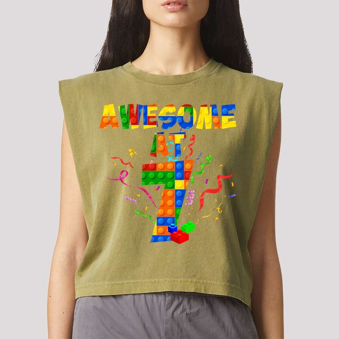 Awesome At 7 Cute Birthday Building Blocks Garment-Dyed Women's Muscle Tee