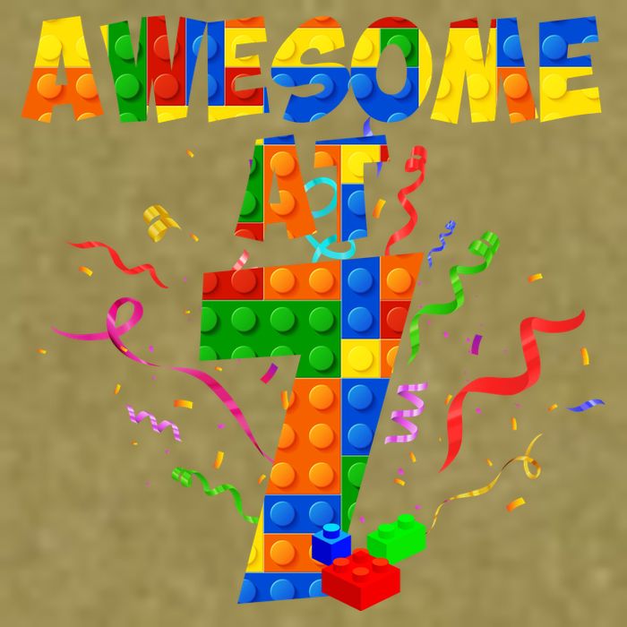 Awesome At 7 Cute Birthday Building Blocks Garment-Dyed Women's Muscle Tee