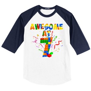 Awesome At 7 Cute Birthday Building Blocks Baseball Sleeve Shirt