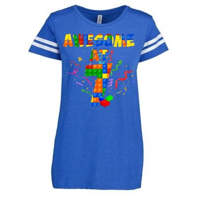 Awesome At 7 Cute Birthday Building Blocks Enza Ladies Jersey Football T-Shirt