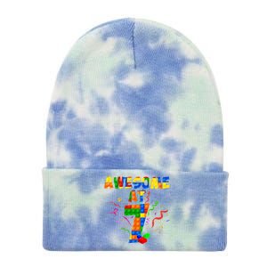 Awesome At 7 Cute Birthday Building Blocks Tie Dye 12in Knit Beanie