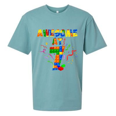 Awesome At 7 Cute Birthday Building Blocks Sueded Cloud Jersey T-Shirt