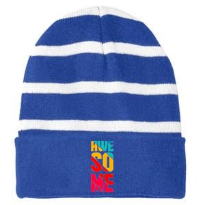 Awesome Broken Letters Striped Beanie with Solid Band