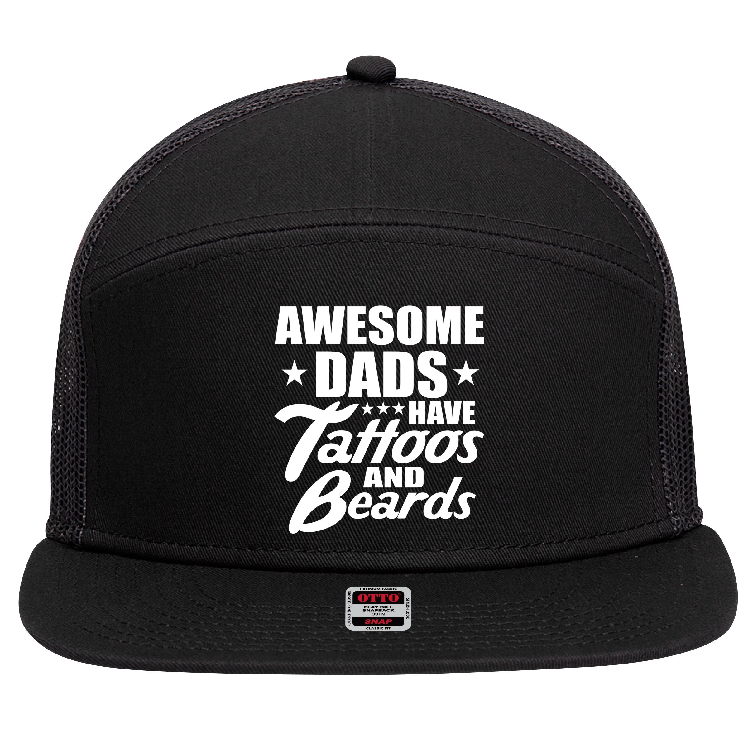 Awesome Dads Have Tattoos And Beards 7 Panel Mesh Trucker Snapback Hat