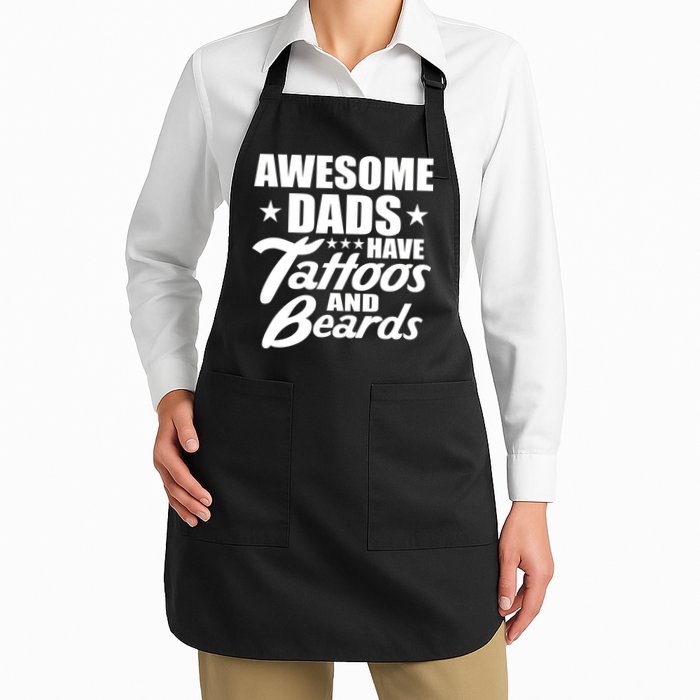 Awesome Dads Have Tattoos And Beards Full-Length Apron With Pockets