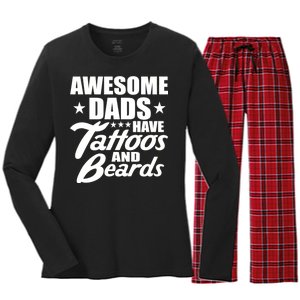 Awesome Dads Have Tattoos And Beards Women's Long Sleeve Flannel Pajama Set 