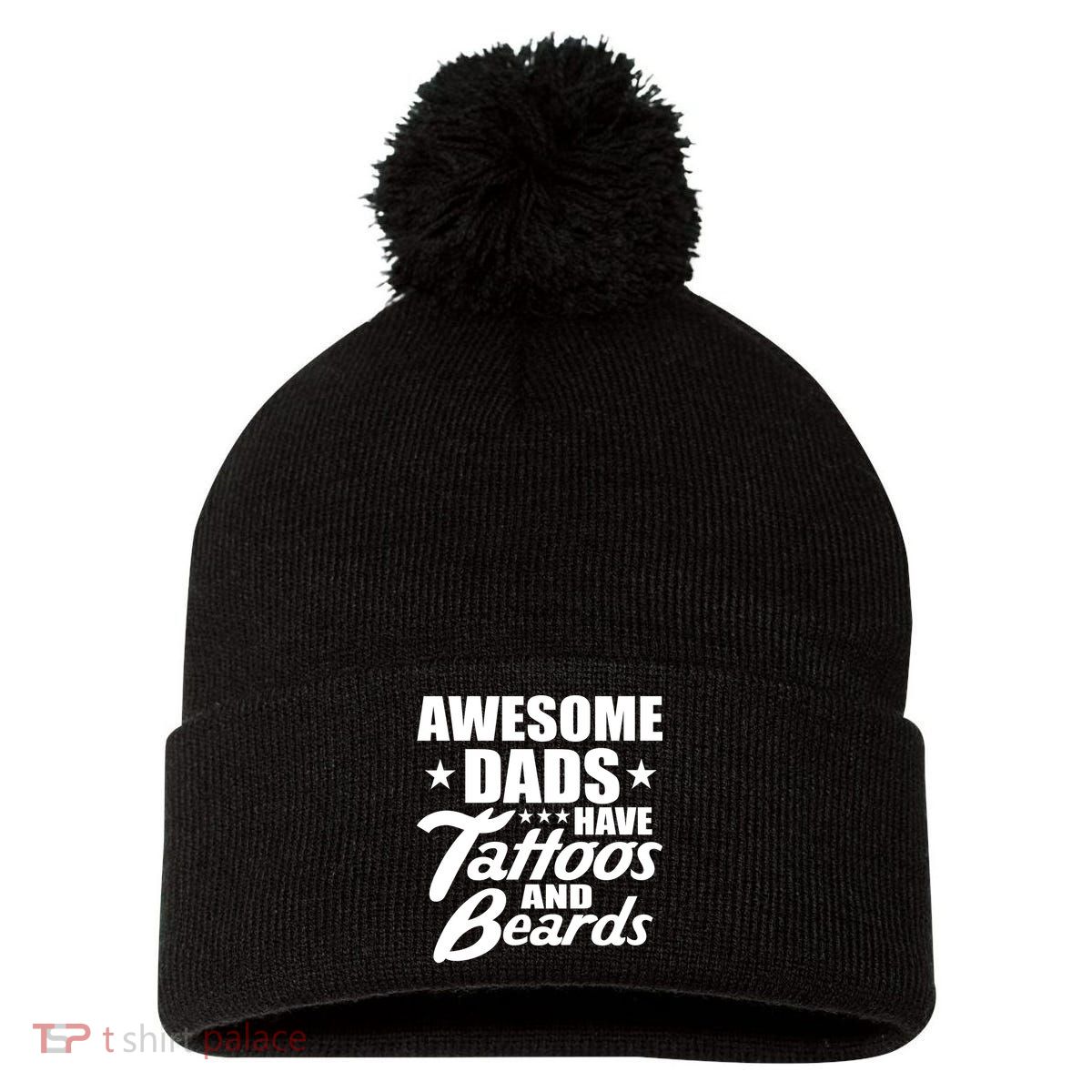 Awesome Dads Have Tattoos And Beards Pom Pom 12in Knit Beanie