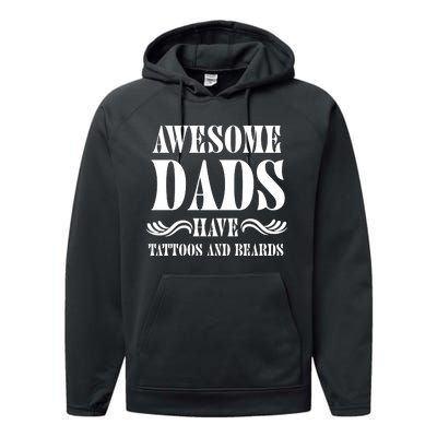 Awesome Dads Have Tattoos And Beards Funny Performance Fleece Hoodie