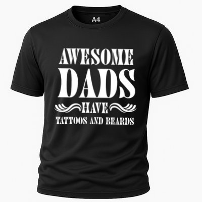 Awesome Dads Have Tattoos And Beards Funny Performance Shirt