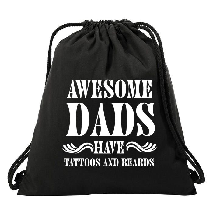 Awesome Dads Have Tattoos And Beards Funny Drawstring Bag