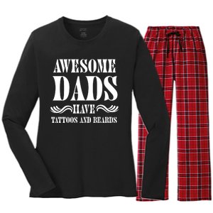 Awesome Dads Have Tattoos And Beards Funny Women's Long Sleeve Flannel Pajama Set 