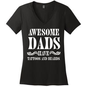 Awesome Dads Have Tattoos And Beards Funny Women's V-Neck T-Shirt