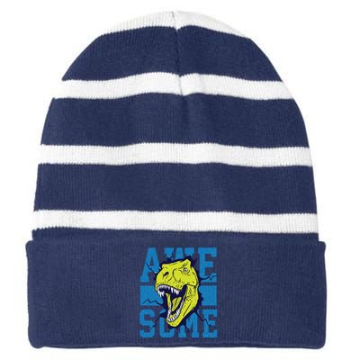 Awesome Dinosaur Cute Striped Beanie with Solid Band