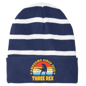 Awesome Since 2016 Three Rex Striped Beanie with Solid Band