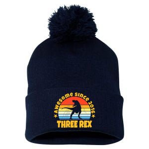 Awesome Since 2016 Three Rex Pom Pom 12in Knit Beanie