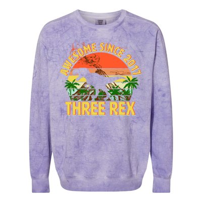 Awesome Since 2017 Tree Rex 3rd Birthday Colorblast Crewneck Sweatshirt