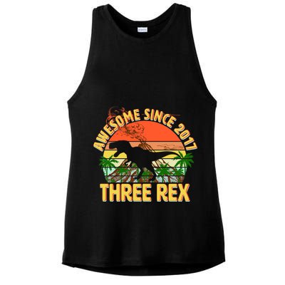Awesome Since 2017 Tree Rex 3rd Birthday Ladies PosiCharge Tri-Blend Wicking Tank