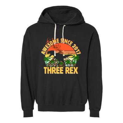 Awesome Since 2017 Tree Rex 3rd Birthday Garment-Dyed Fleece Hoodie
