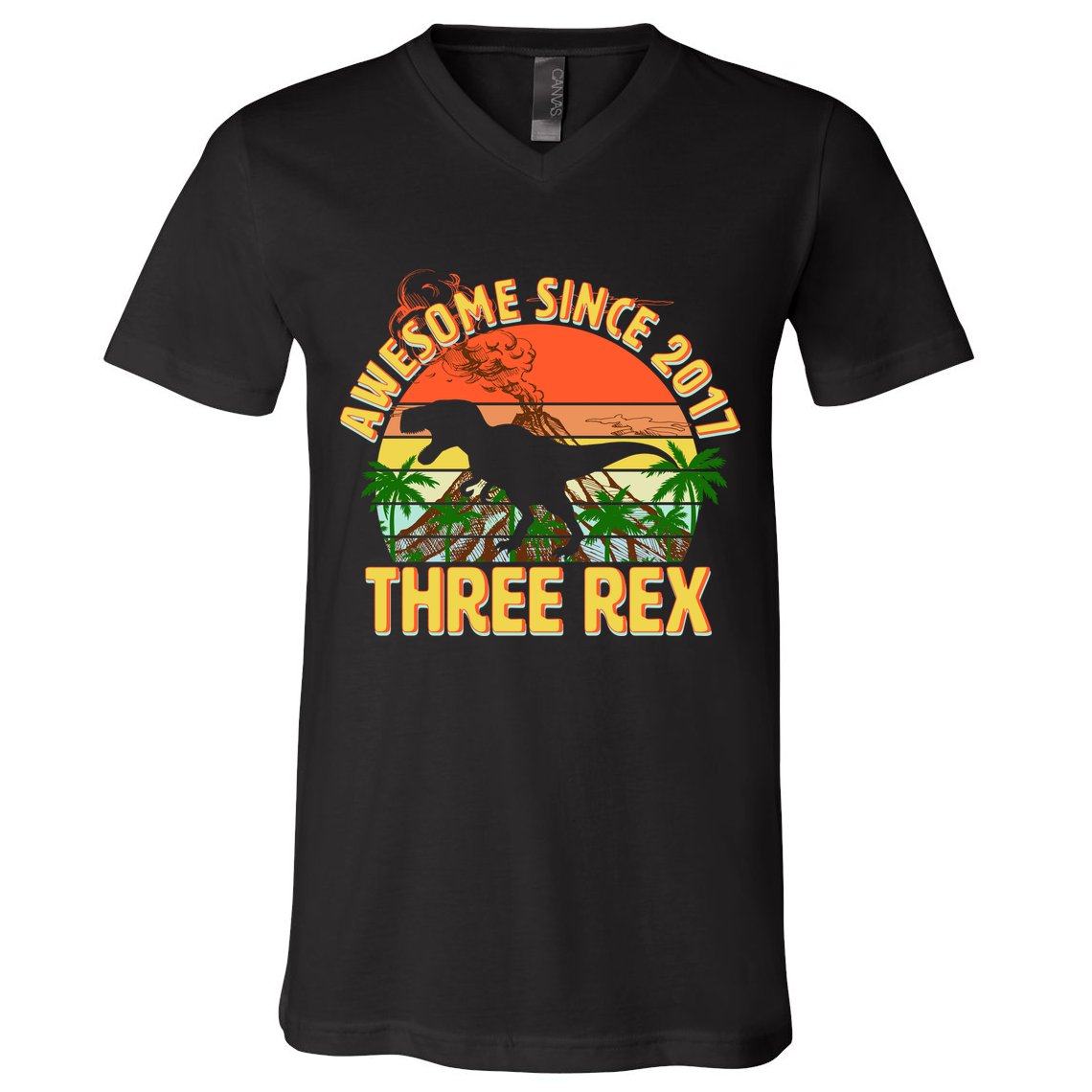 Awesome Since 2017 Tree Rex 3rd Birthday V-Neck T-Shirt