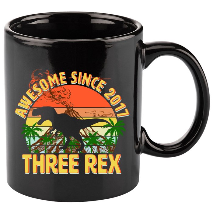 Awesome Since 2017 Tree Rex 3rd Birthday 11oz C Handle Ceramic Mug