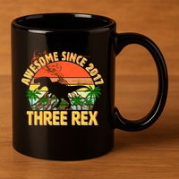 Awesome Since 2017 Tree Rex 3rd Birthday 11oz C Handle Ceramic Mug
