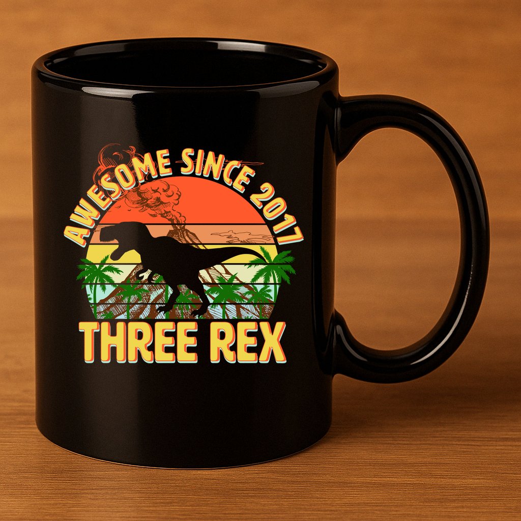 Awesome Since 2017 Tree Rex 3rd Birthday 11oz C Handle Ceramic Mug
