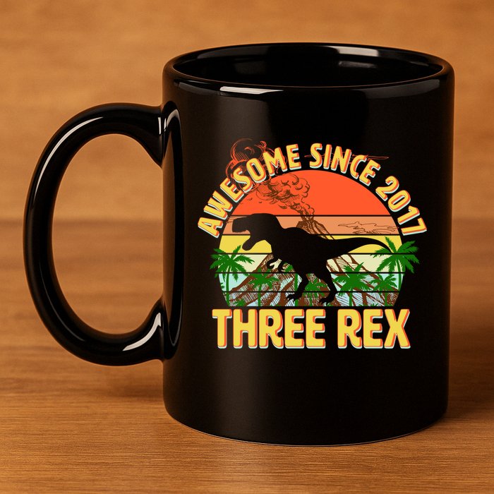 Awesome Since 2017 Tree Rex 3rd Birthday 11oz C Handle Ceramic Mug