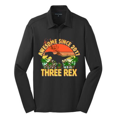 Awesome Since 2017 Tree Rex 3rd Birthday Silk Touch Performance Long Sleeve Polo