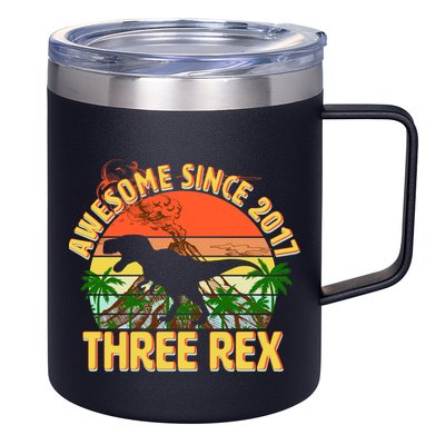 Awesome Since 2017 Tree Rex 3rd Birthday 12oz Stainless Steel Coffee Mug