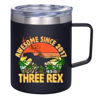 Awesome Since 2017 Tree Rex 3rd Birthday 12oz Stainless Steel Coffee Mug