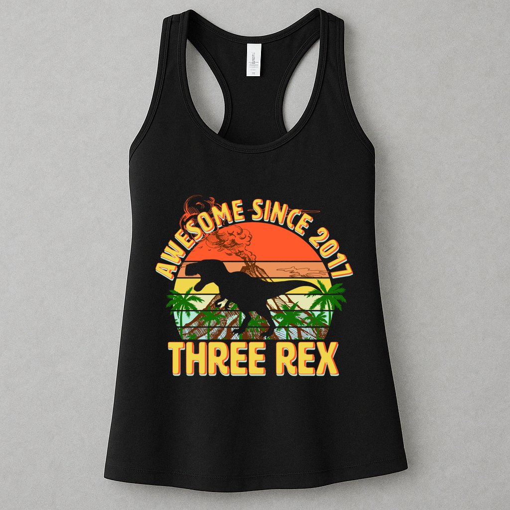 Awesome Since 2017 Tree Rex 3rd Birthday Womens Tank Top