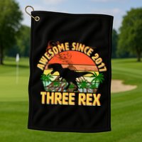 Awesome Since 2017 Tree Rex 3rd Birthday Golf Towel