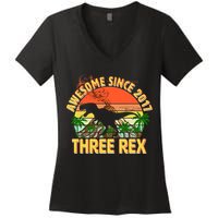 Awesome Since 2017 Tree Rex 3rd Birthday Women's V-Neck T-Shirt