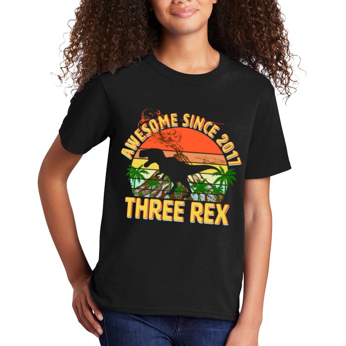 Awesome Since 2017 Tree Rex 3rd Birthday Kids T-Shirt