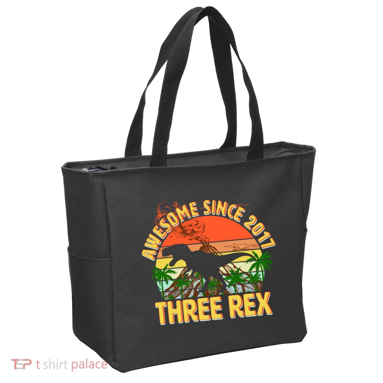 Awesome Since 2017 Tree Rex 3rd Birthday Zip Tote Bag