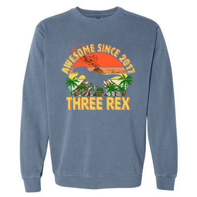 Awesome Since 2017 Tree Rex 3rd Birthday Garment-Dyed Sweatshirt