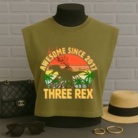 Awesome Since 2017 Tree Rex 3rd Birthday Garment-Dyed Women's Muscle Tee