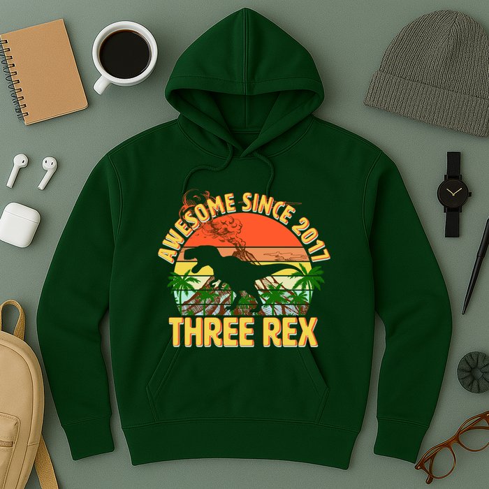 Awesome Since 2017 Tree Rex 3rd Birthday Hoodie